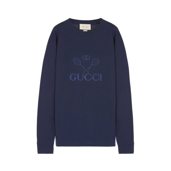Gucci Blue Tennis GG Logo Long Sleeves Shirt Size Large - Picture 9 of 10